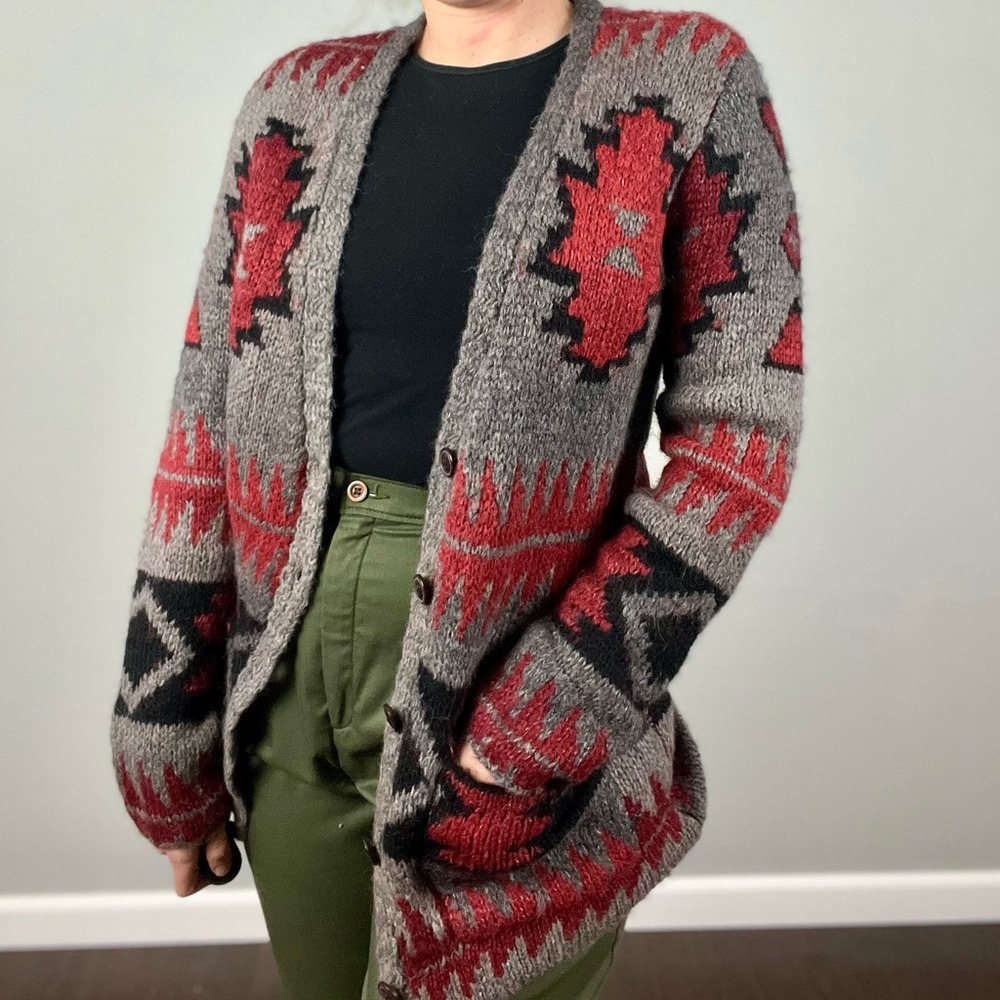Denim & Supply Gray and Red Southwest Cardigan